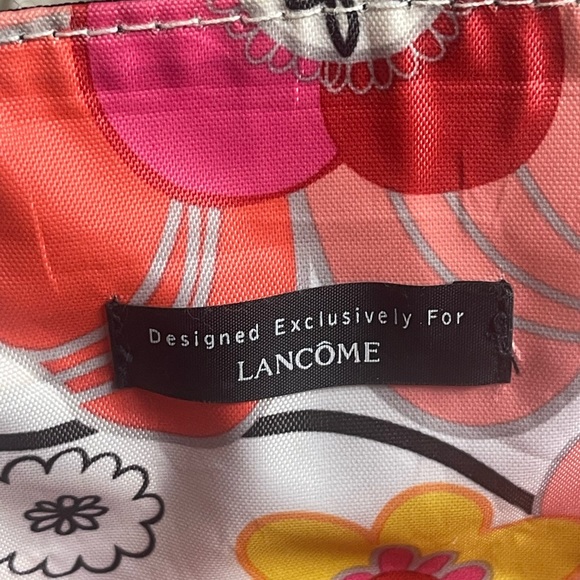 Lancome Black Tote with White Trim and Floral Lining - Picture 2 of 10